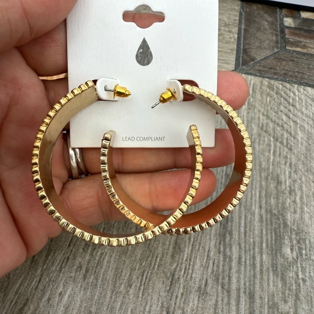 Gold Hoop Earrings with Red Leopard Print Accent